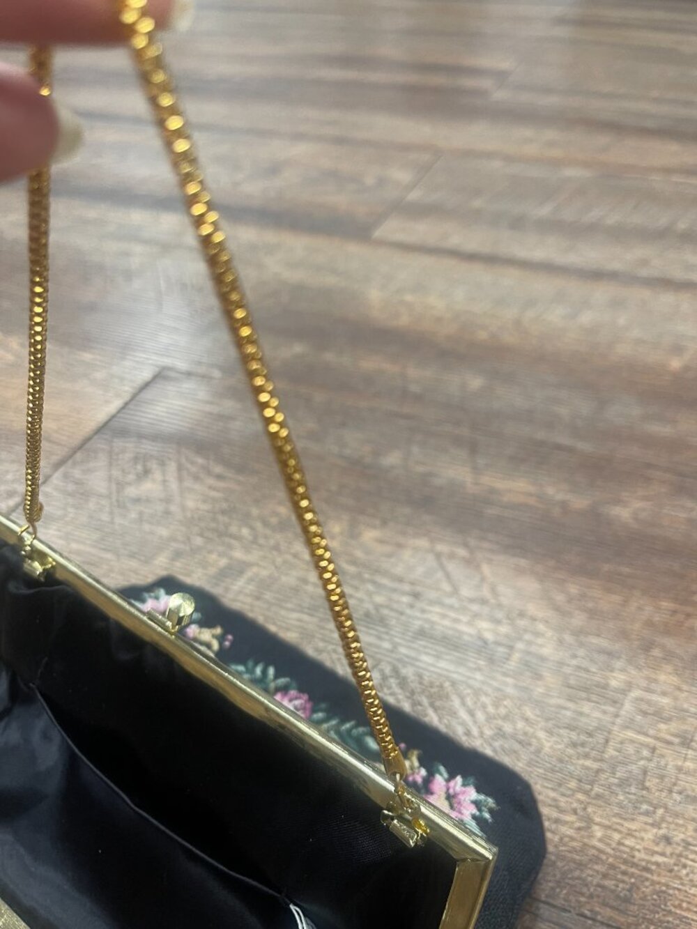 Vintage Buffums Floral Tapestry Purse Grandmacore Gold Chain Evening Bag - Picture 6 of 11